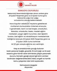 Sakarya’da kar sebebiyle eğitime 2 günlük ara