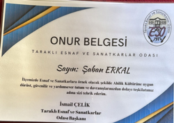 Esnaflara Onur Belgeleri Takdim Edildi